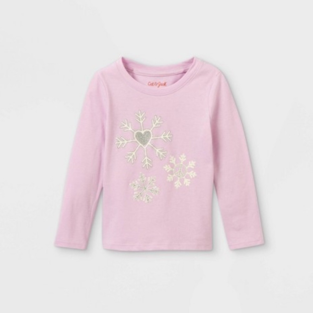 Cat And Jack Glitter Snowflake Long Sleeve Graphic Shirt